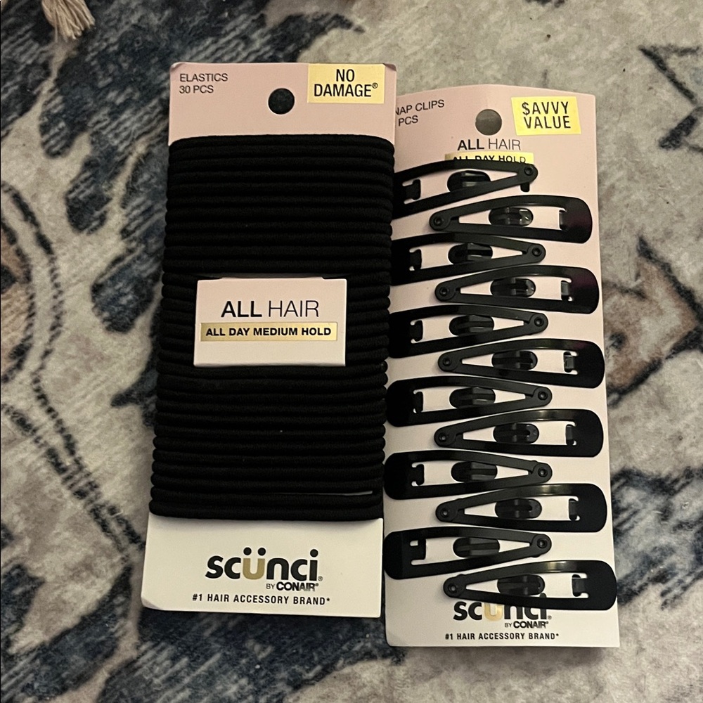 Scunci Black Hair Elastics and Clips Set